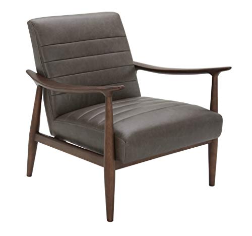 Photo 1 of Amazon Brand – Rivet Spear Mid-Century Modern Channel Tufted Leather Accent Chair with Wood Arms, 29.1"W, Taupe
