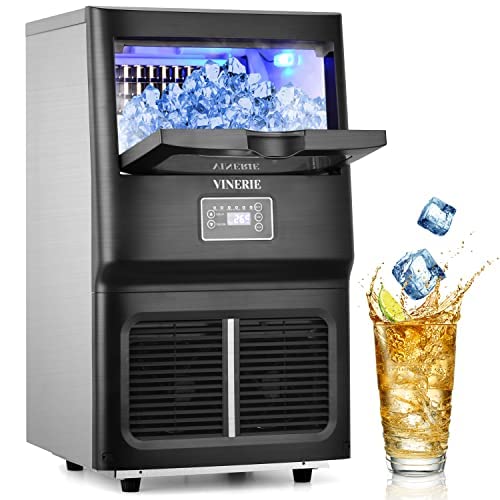 Photo 1 of VINERIE Commercial Ice Maker Machine, 100lbs/24H, ETL Approved, Clear Cube, LED Panel, Stainless Steel Auto Operation, Freestanding & Built-in Ice Maker
