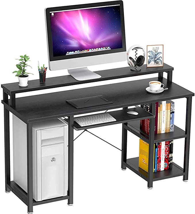 Photo 1 of NOBLEWELL Computer Desk with Monitor Stand Storage Shelves Keyboard Tray?47" Studying Writing Table for Home Office (Black)
