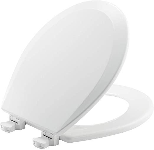 Photo 1 of BEMIS 500EC 390 Toilet Seat with Easy Clean & Change Hinges, ROUND, Durable Enameled Wood, Cotton White
