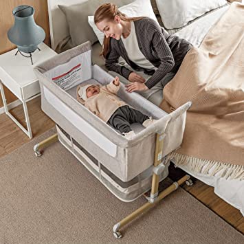 Photo 1 of Baby Bassinet Bedside Sleeper, besrey Bedside Bassinet for Infant Newborn with Comfy Mattress, 9 Height Positions, Adjustable Bedside Crib with 360° Swivel Wheels Bassinet for Baby with Storage Basket
