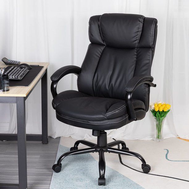 Photo 1 of **MISSING WHOLE BASE**Big and Tall Office Chair 500lbs Wide Seat Ergonomic PU Leather Desk Chair Adjustable,Black
