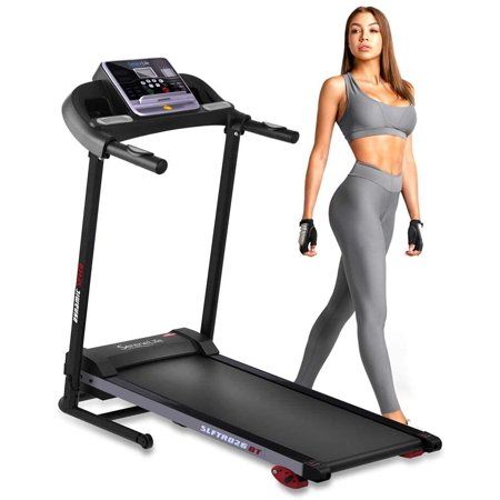 Photo 1 of SereneLife SLFTRD26BT - Folding Treadmill Motorized Running Machine - 12 Pre-set Program, 1.0 HP Power, Max Speed 6.0 MPH, 3 In. LCD Display & Mobile Phone/Tablet for Indoor Exercise
