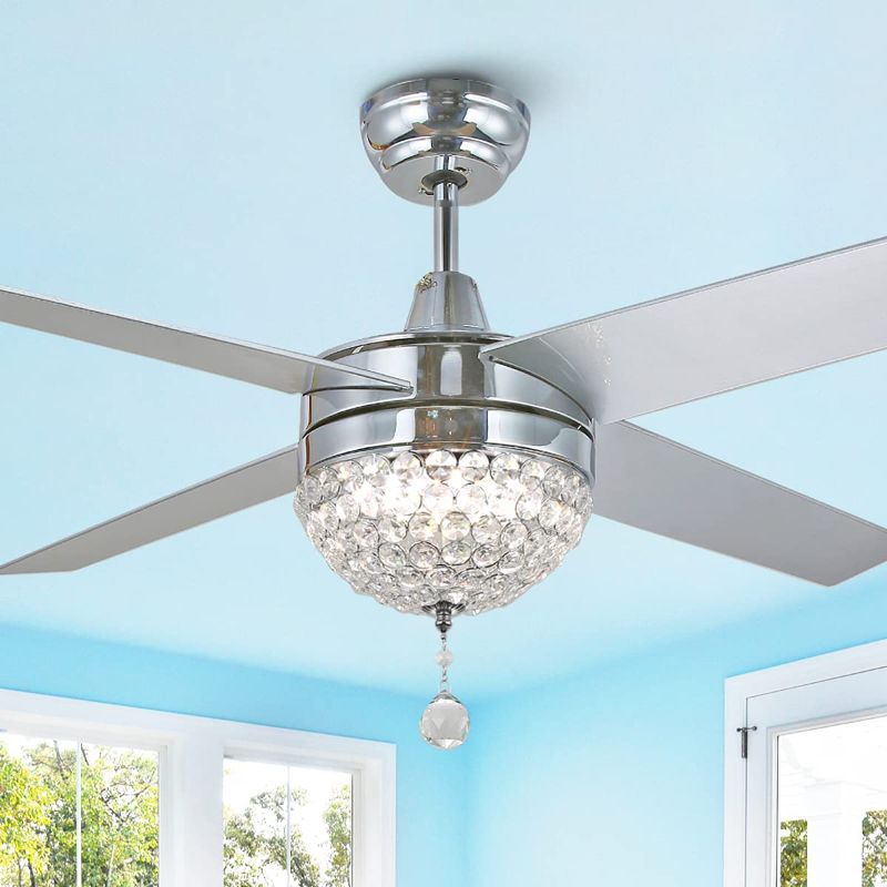 Photo 1 of Bella Depot 42" Modern Crystal Ceiling Fan With LED Light, Remote Control, CCT Dimmable, Reversible Motor & Reversible Blades, Chrome
