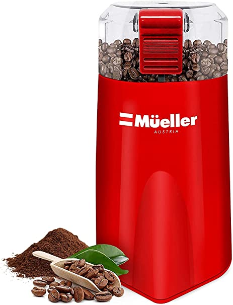 Photo 1 of Mueller HyperGrind Precision Electric Spice/Coffee Grinder Mill with Large Grinding Capacity and HD Motor also for Spices, Herbs, Nuts, Grains, Red
