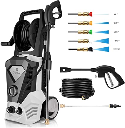 Photo 1 of Electric Pressure Washer with Hose Reel Power Washer 1800w high Pressure Washers Car Wash 5 Nozzles Built-in Detergent Tank,Hose Reels,Best for Cleaning Homes, Cars, Driveways, Patios, MAX 3500PSI 2.6GPM,
