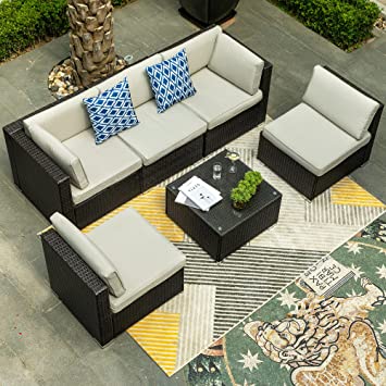 Photo 1 of **INCOMPLETE BOX 1 OF 6***YITAHOME 6 Pieces Patio Furniture Set, Outdoor Sectional Sofa PE Wicker Conversation Set Outside Couch with Table for Porch Lawn Garden Backyard, Black
