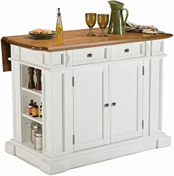 Photo 1 of **INCOMPLETE BOX 3 OF 3**Homestyles Americana Kitchen Island with Wood Top and Drop Leaf Breakfast Bar, Storage with Drawers and Adjustable Shelves, 50 Inch Width, 49.75 inches, White and Oak
