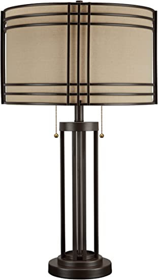 Photo 1 of Signature Design by Ashley Hanswell Rustic Industrial Metal Table Lamp with Pull Chain Switch, Dark Brown, 17"W x 17"D x 30"H
