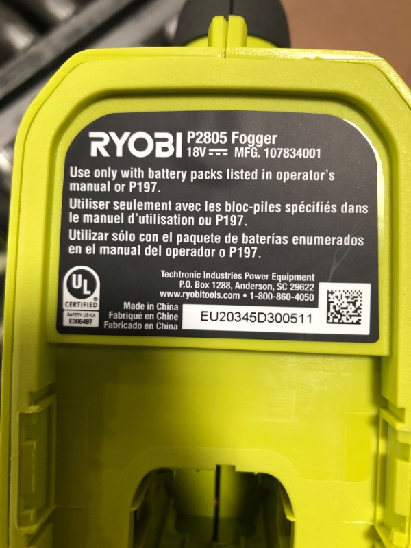 Photo 3 of Ryobi Fogger / Mister Ryobi ONE+ 18-Volt Lithium-Ion Cordless with 2.0 Ah Battery and Charger Included P2850
