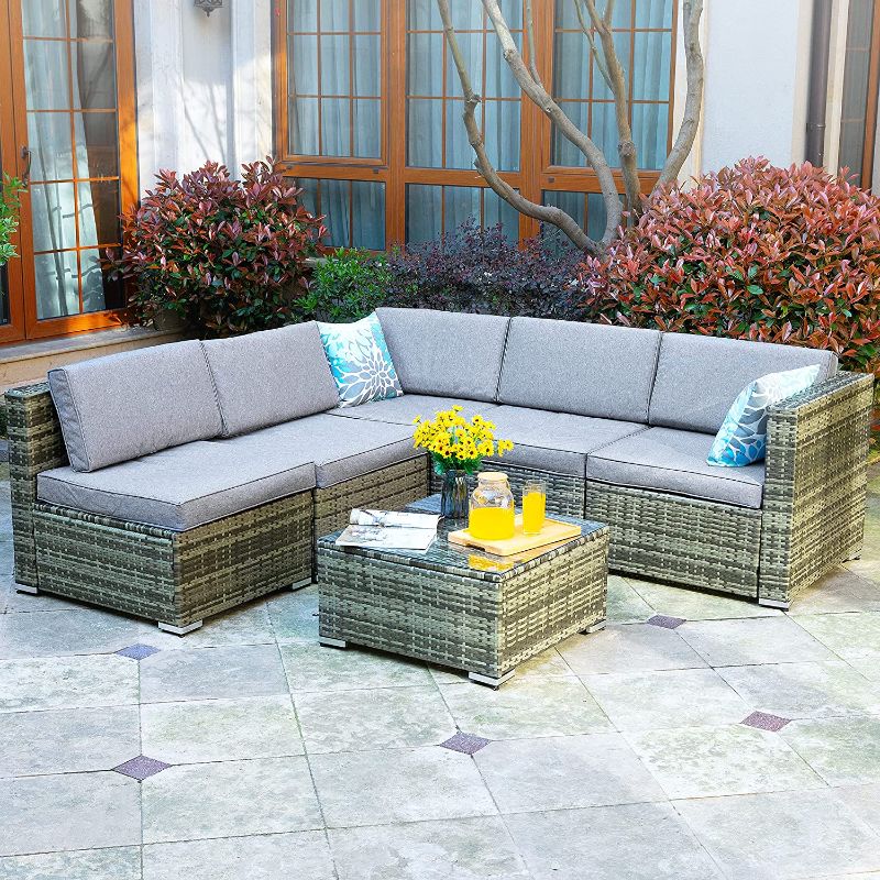 Photo 1 of **INCOMPLETE BOX 1/3** YITAHOME 6 Piece Outdoor Patio Furniture Sets, Garden Conversation Wicker Sofa Set, and Patio Sectional Furniture Sofa Set with Coffee Table and Cushion for Lawn, Backyard, and Poolside, Gray Gradient
