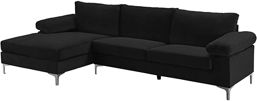 Photo 1 of **INCOMPLETE BOX 2 OF 3**Casa Andrea Milano LLC Modern Large Velvet Fabric Sectional Sofa L Shape Couch with Extra Wide Chaise Lounge, Black
