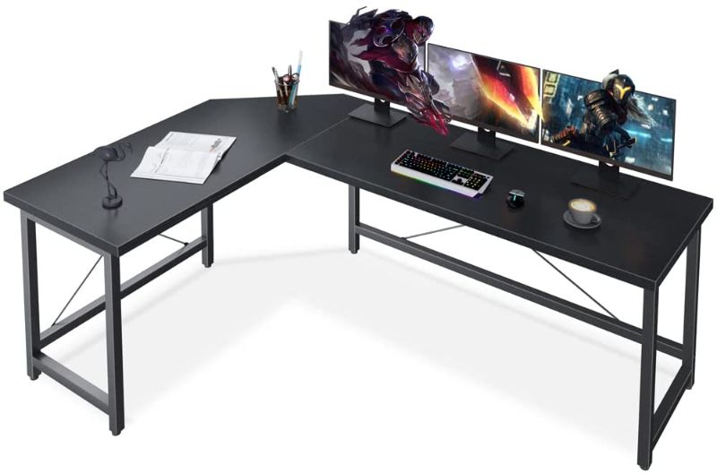 Photo 1 of Coleshome 66" L Shaped Gaming Desk, Corner Computer Desk, Sturdy Home Office Computer Table, Writing Desk, Larger Gaming Desk Workstation, Black
