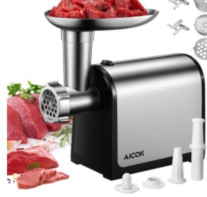 Photo 1 of AICOK Meat Grinder Electric, Stainless Steel Compact Sausage Stuffer, 3 Grinding Plates & 2 Blades