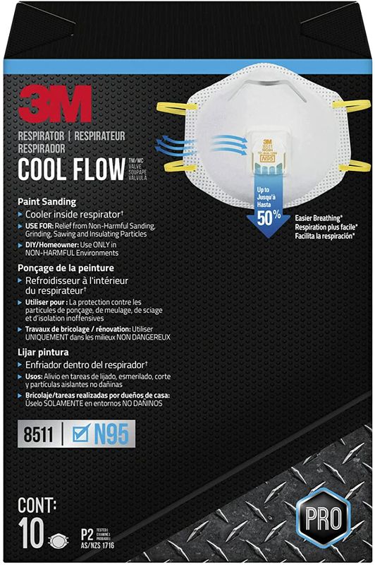 Photo 1 of 3M 8511 Paint Sanding Valved N95 Cool-Flow Respirator, 10-Pack
