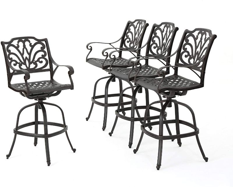 Photo 1 of **INCOMPLETE** Christopher Knight Home Alfresco Outdoor Bronze Finished Cast Aluminum Barstools, 4-Pcs Set, Bronze
