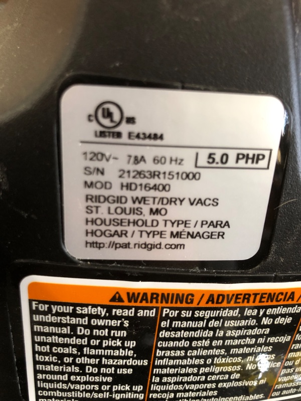 Photo 5 of RIDGID 16 Gal. 5.0-Peak HP NXT Wet/Dry Shop Vacuum with Filter, Hose and Accessories, Oranges/Peaches
