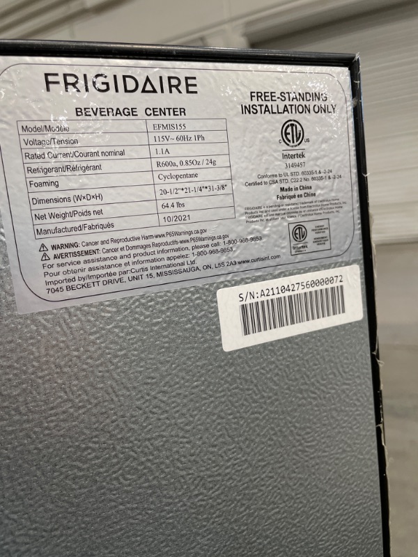 Photo 3 of Frigidaire EFMIS155 Beverage Center-126 Cans-Full Stainless Steel, 126-CAN, Stainless
