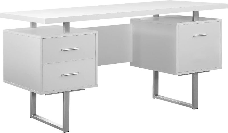 Photo 1 of Monarch Specialties White Hollow-Core/Silver Metal Office Desk, 60-Inch
