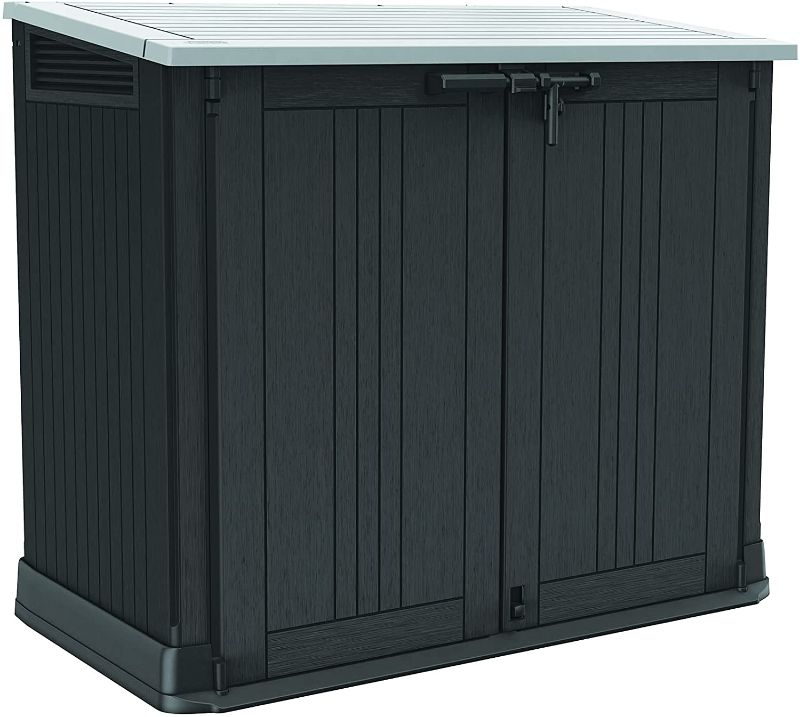 Photo 1 of **INCOMPLETE BOX 1 OF 2**
Keter Store-It-Out Prime 4.3 x 2.3 Foot Resin Outdoor Storage Shed with Easy Lift Hinges, Perfect for Trash Cans, Yard Tools, and Pool Toys, Black
