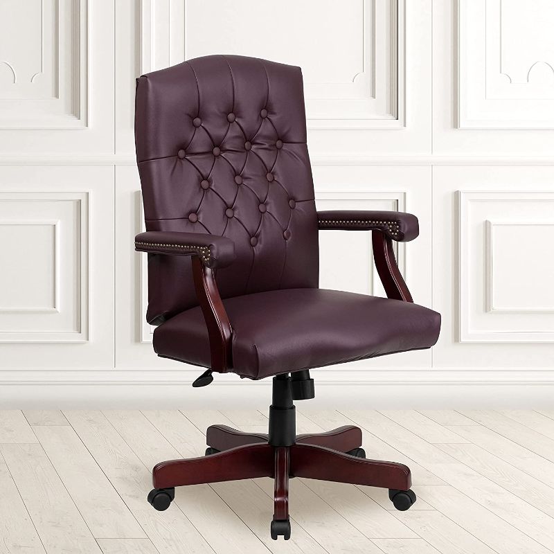 Photo 1 of Flash Furniture Martha Washington Burgundy LeatherSoft Executive Swivel Office Chair with Arms
