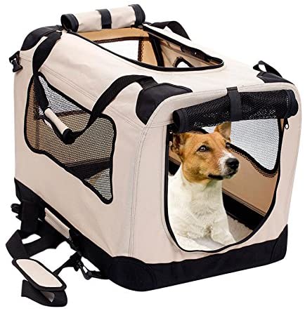 Photo 1 of 2PET Foldable Dog Crate - Soft, Easy to Fold & Carry Dog Crate for Indoor & Outdoor Use - Comfy Dog Home & Dog Travel Crate - Strong Steel Frame, Washable Fabric Cover, Frontal Zipper Medium Beige
