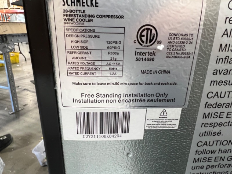 Photo 1 of DOOR IS BROKEN FROM THE TOP SCREW SEE PICTURES!!! SCHMECKE 28 Bottle Compressor Wine Cooler Refrigerator w/Lock -Black
