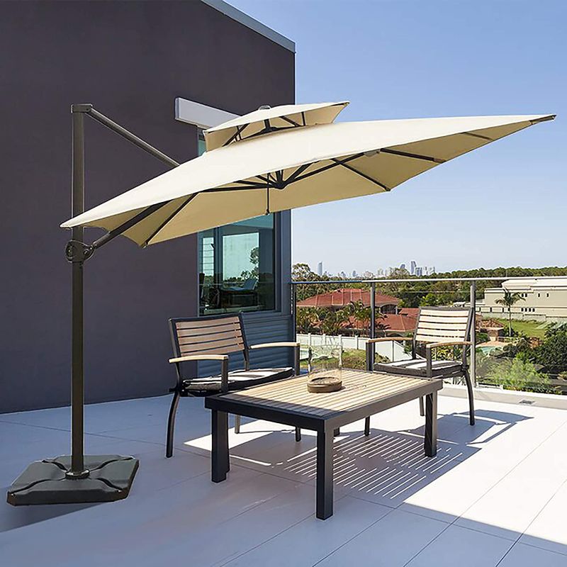 Photo 1 of Abba Patio 9 x 12 ft Extra Wide Rectangular Cantilever Umbrella with Easy Tilt & Cross Base, for Garden, Backyard, Pool and Deck, Cream
