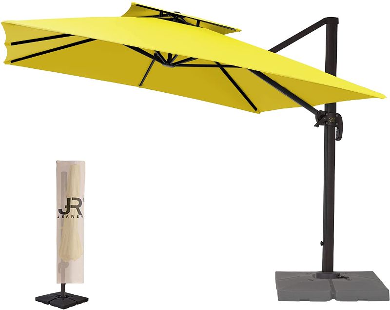 Photo 1 of *PARTS ONLY* JEAREY 10FT Square Cantilever Patio Umbrella Double Top Roating Outdoor Offset Umbrella Heavy Duty Sun Umbrella for Patio Lawn Garden Backyard and Pool, Yellow
