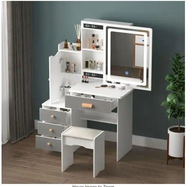 Photo 1 of 4-Drawers White Wood Makeup Vanity Sets Dressing Table Set (Unknown brand//model) 