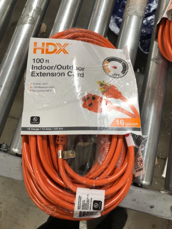 Photo 2 of 100 ft. 16/3 Indoor/Outdoor Extension Cord, Orange
