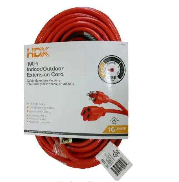 Photo 1 of 100 ft. 16/3 Indoor/Outdoor Extension Cord, Orange
