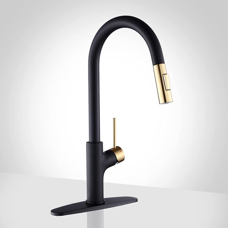 Photo 1 of Achelous Black and Gold Kitchen Faucet with Pull Down Magnetic Docking Sprayer,Stainless Steel Pull Out RV Kitchen Sink Faucets,Single Handle Deck Mount,Grifos De Cocina (Black and Gold)
