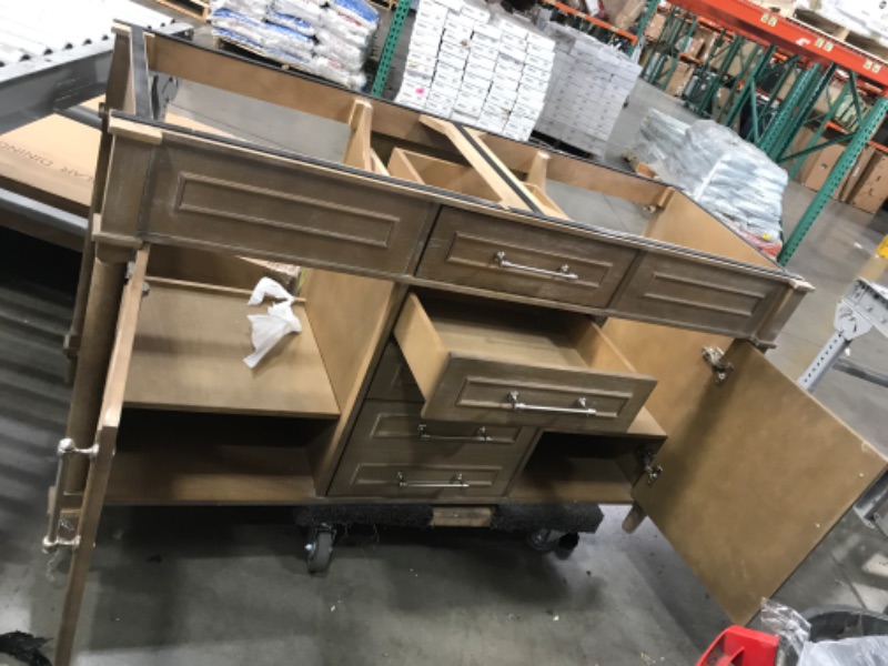 Photo 4 of *INCOMPLETE CABINET ONLY* Aberdeen 60 in. x 22 in. D Bath Vanity in Antique Oak with Carrara Marble Vanity Top in White with White Basins
