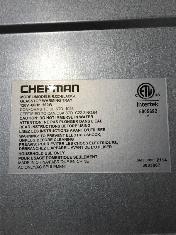 Photo 3 of Chefman Long Electric Warming Plate, Stainless Steel & Glass, Black
