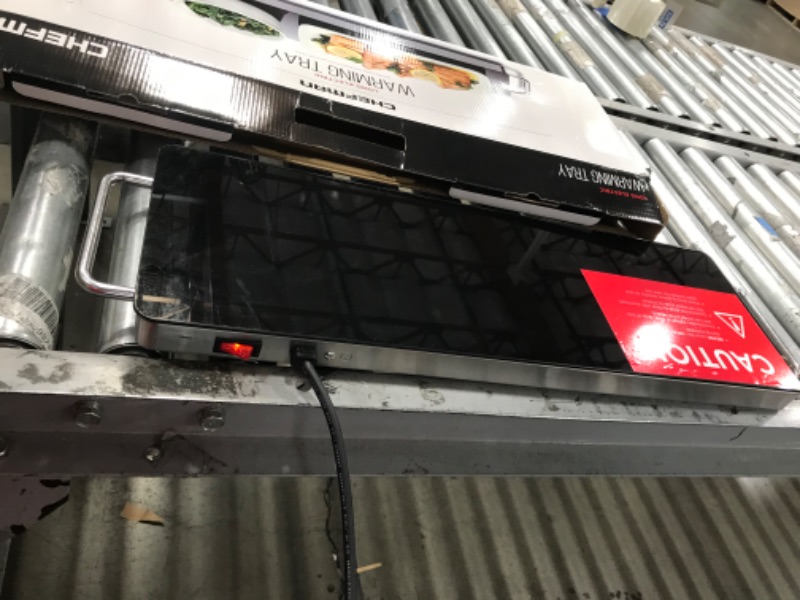 Photo 1 of Chefman Long Electric Warming Plate, Stainless Steel & Glass, Black
