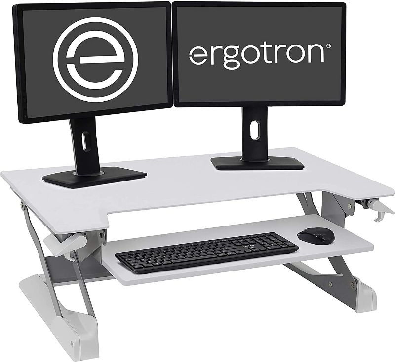 Photo 1 of Ergotron – WorkFit-TL Standing Desk Converter, Dual Monitor Sit Stand Desk Riser for Tabletops – 37.5 Inch Width, White
