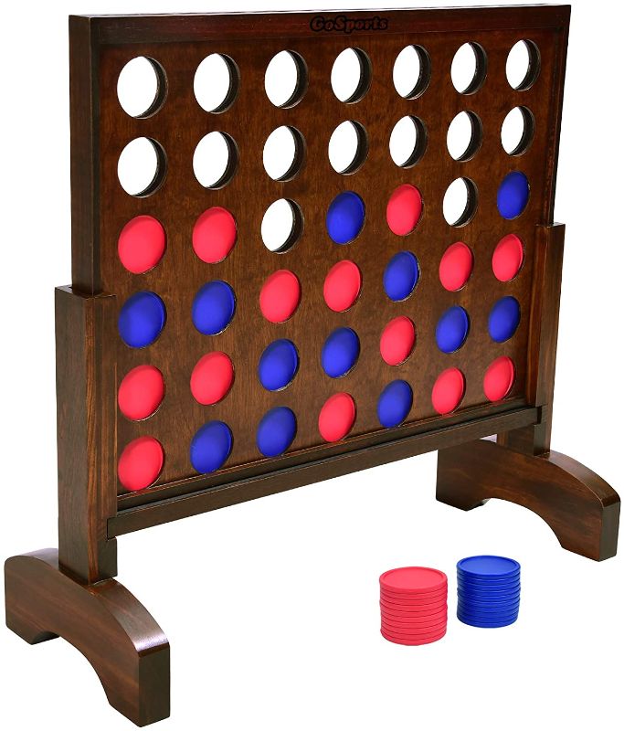 Photo 1 of GoSports 2 Foot Width Giant Wooden 4 in a Row Game, Choose Between Classic White or Dark Stain - Huge 4 Connect Family Fun with Coins, Case and Rules
