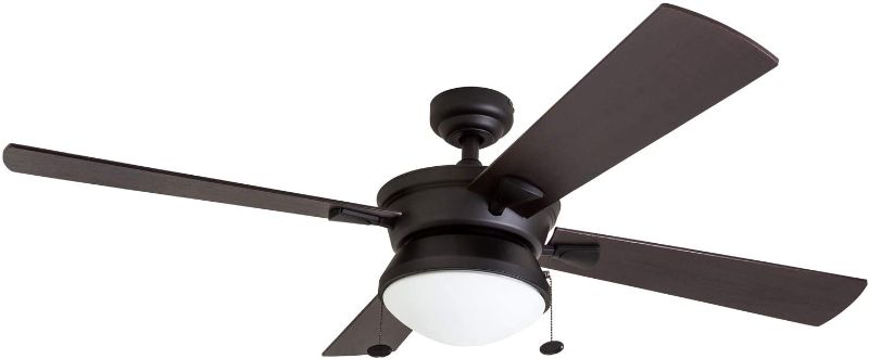 Photo 1 of Prominence Home 50345-01 Auletta Outdoor Ceiling Fan, 52” ETL Damp Rated 4 Blades, LED Frosted Contemporary Light Fixture, Matte Black