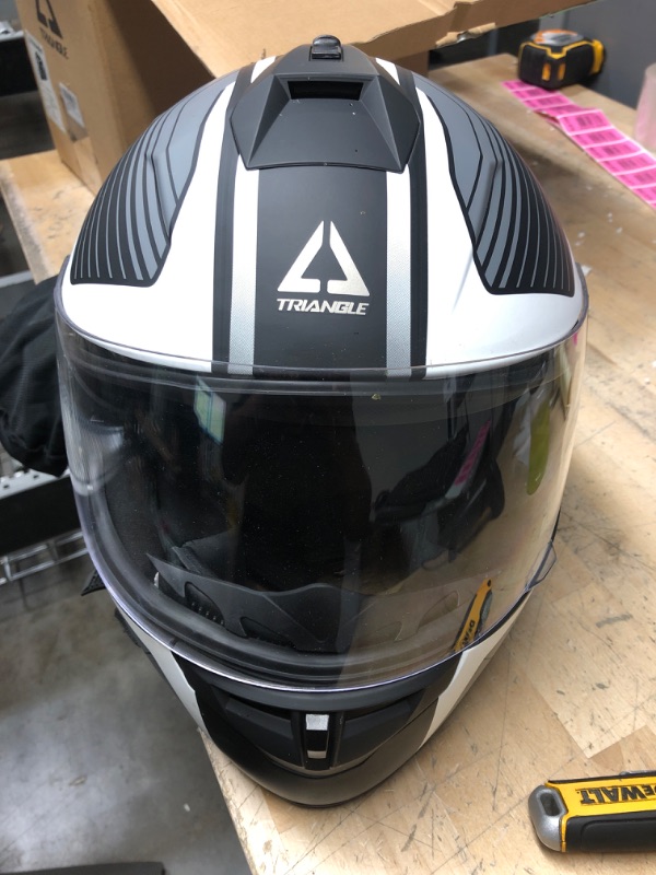 Photo 2 of TRIANGLE Full Face Dual Visor Matte Black Street Bike Motorcycle Helmet Large 