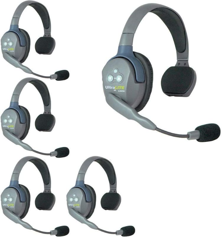 Photo 1 of ***PARTS ONLY*** Eartec UL5S 5-Person Full Duplex Wireless Intercom with 5 Ultralite Single Ear Headsets
DAMAGED