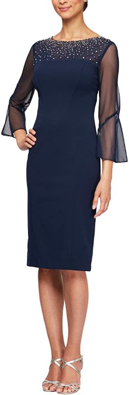 Photo 1 of Alex Evenings Women's Short Shift Dress with Embellished Illusion Detail, Navy/Silver, 18