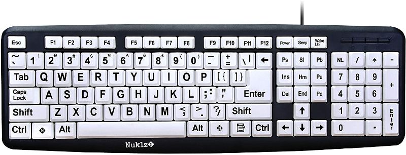 Photo 1 of Nuklz N Large Print Computer Keyboard | Visually Impaired Keyboard | High Contrast Black and White Keys