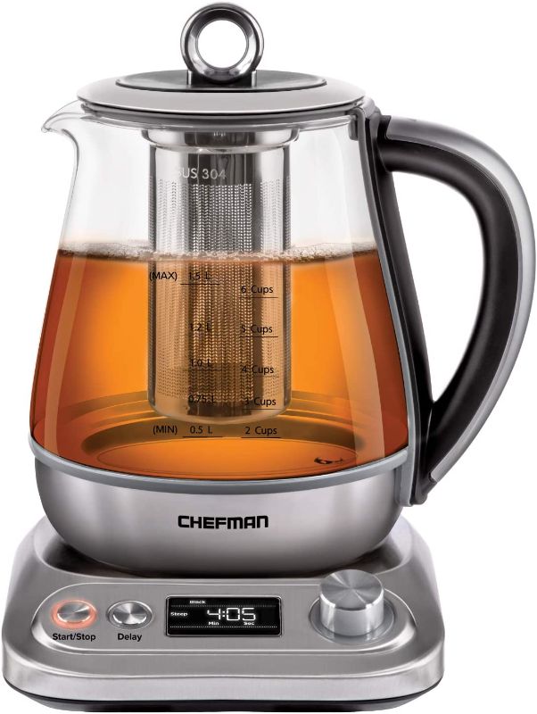 Photo 1 of Chefman Digital Electric Glass Kettle, Removable Tea Infuser Included 8 Presets & Programmable Temperature Control, Auto Shutoff, Water Filter, 6+ Cup Capacity, 1.5 Liter, White