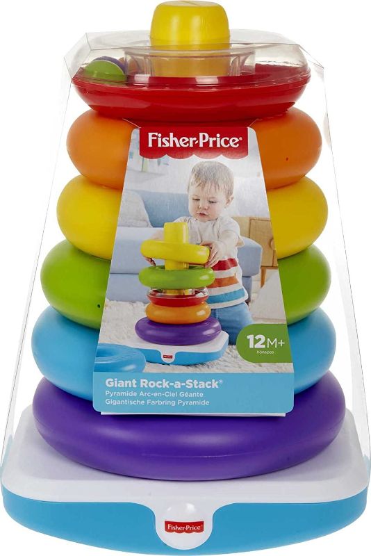 Photo 1 of Fisher-Price Giant Rock-a-Stack, 14-inch Tall Stacking Toy with 6 Colorful Rings for Baby to Grasp, Shake, and Stack