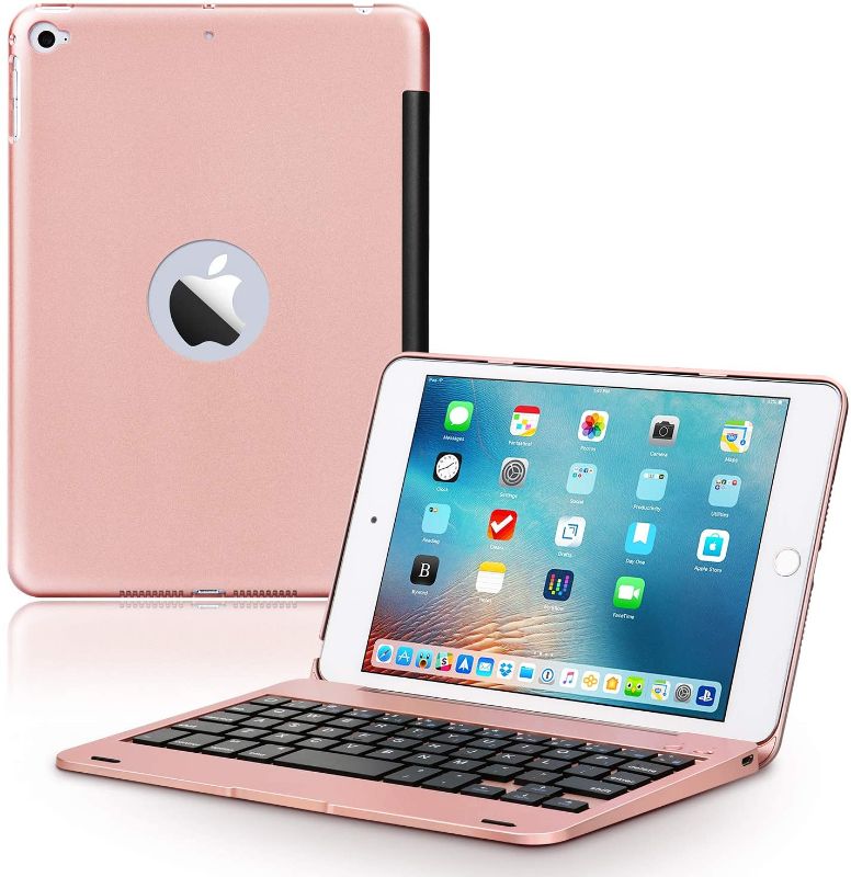 Photo 1 of ONHI Wireless Keyboard Case for iPad Mini 5 / Mini 4 Keyboard Case Plastic Alloy Shell Smart Folio Case Auto Sleep/Wake, Silent Typing (Mini 4/5 Rose Gold)