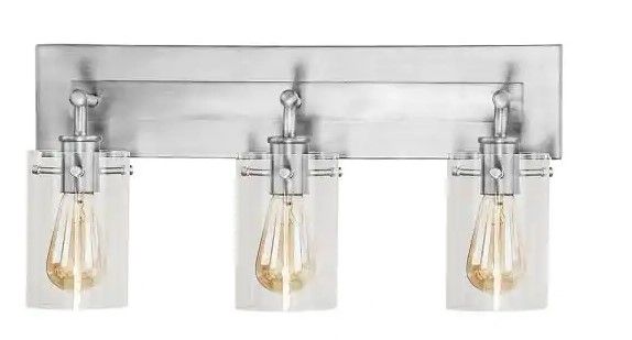 Photo 1 of Hampton Bay
Regan 21 in. 3-Light Brushed Nickel Bathroom Vanity Light with Clear Glass Shades