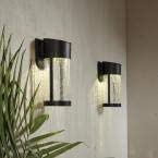 Photo 1 of Black Solar LED Outdoor Wall Lantern with Glass. (2 Pack)