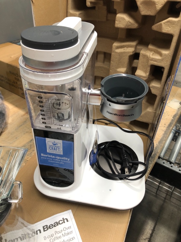 Photo 2 of Hamilton Beach Craft Programmable Automatic Coffee Maker Brewer or Manual Pour Over Dripper with 5 Strengths and Integrated Scale, 8 Cups, Includes Cone Filter Set, White (46700)
