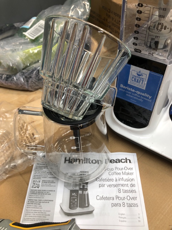 Photo 4 of Hamilton Beach Craft Programmable Automatic Coffee Maker Brewer or Manual Pour Over Dripper with 5 Strengths and Integrated Scale, 8 Cups, Includes Cone Filter Set, White (46700)
